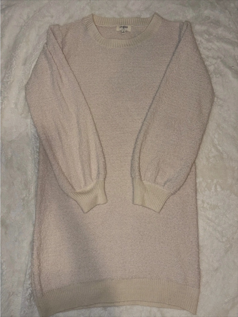Umgee Cream Bubble Sleeve Crewneck Sweater Dress